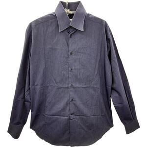 Armani Collezioni Blue White Men's Striped Old Money Button Up Shirt‎ Large